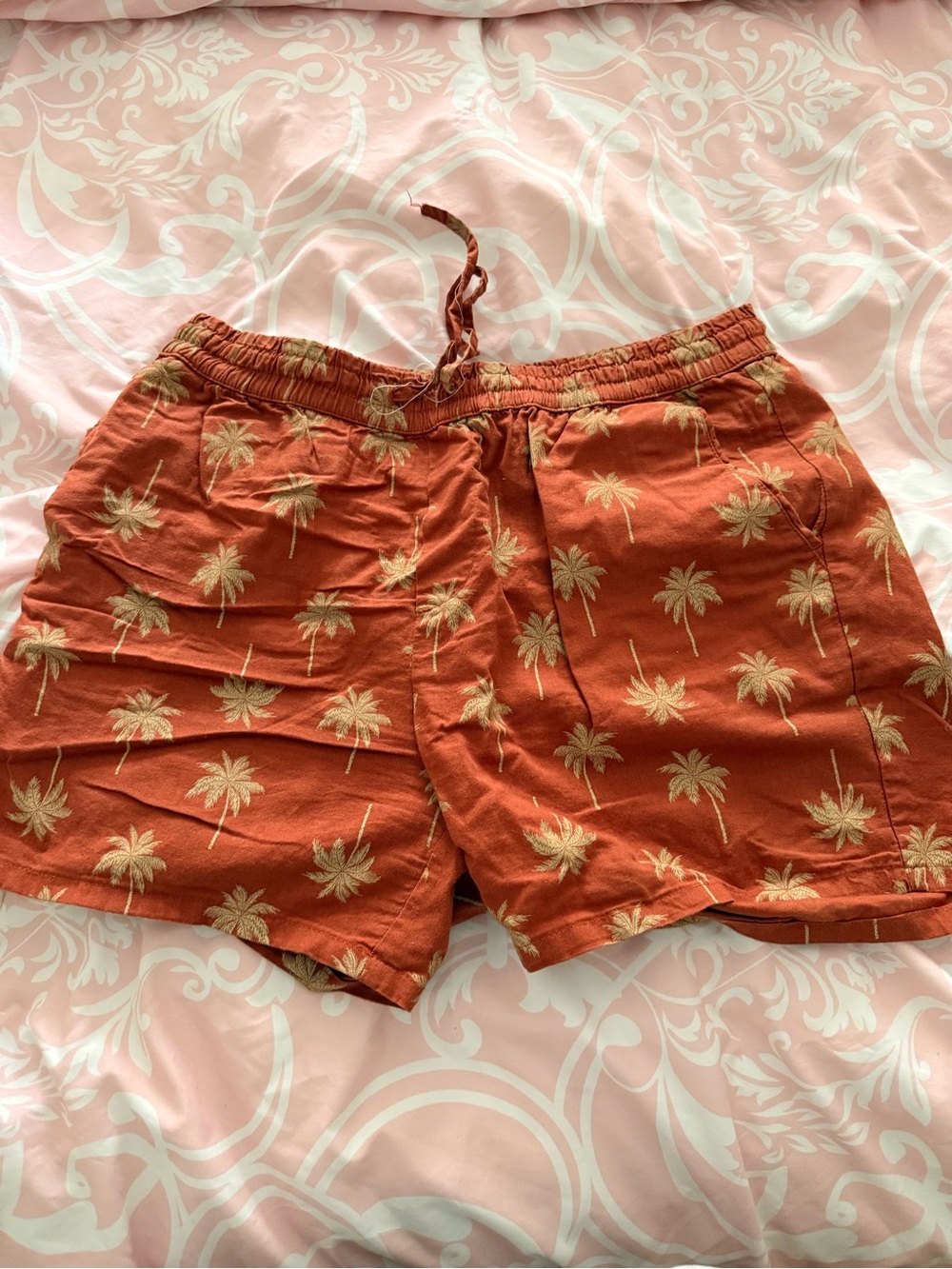 ASOS Rust Palm-Print Flat Front Shorts